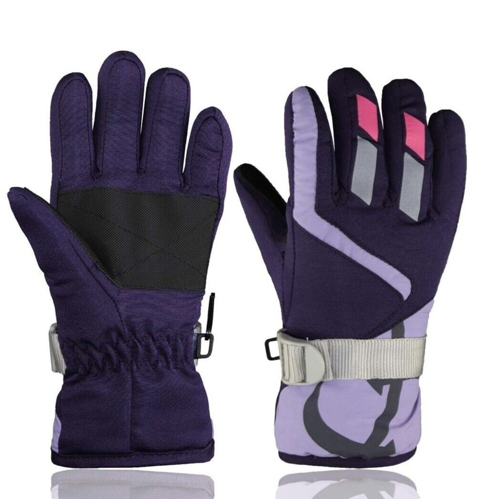 Children Ski Gloves Winter Warm Outdoor Riding Thickening Gloves (2-4Y) Purple